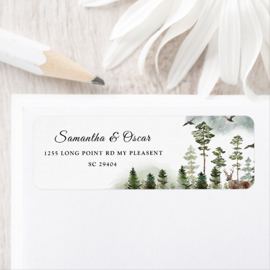 自然モダングリーン林 |水彩ツリー ラベル (インサイチュ)