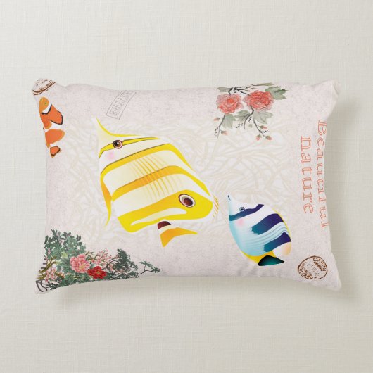 自然モダンヴィンテージの花葉の花 アクセントクッション (正面)