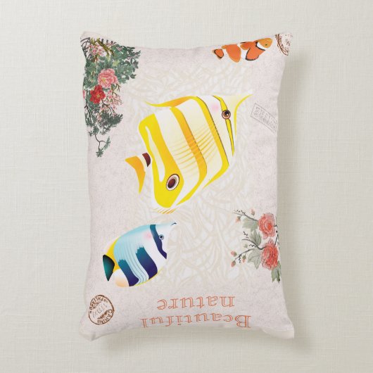 自然モダンヴィンテージの花葉の花 アクセントクッション (正面(垂直))