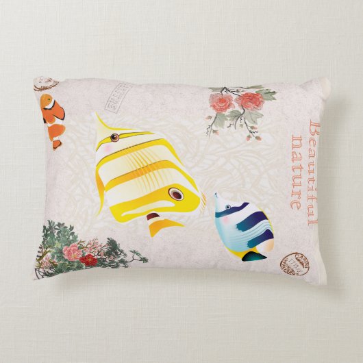 自然モダンヴィンテージの花葉の花 アクセントクッション (裏面)