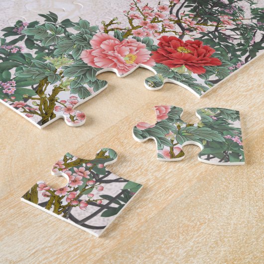 自然モダンヴィンテージの花葉の花 ジグソーパズル (側面)