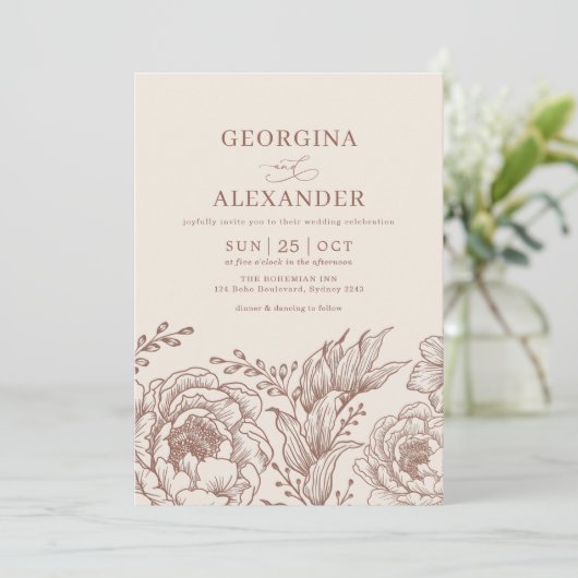 自然モダンヴィンテージ植物学テラコッタ結婚ス 招待状 (スタンド正面)