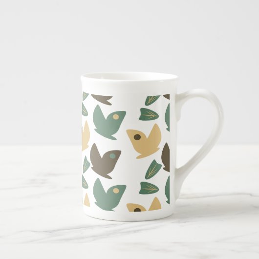 自然モダン蝶の植物緑 ボーンチャイナマグカップ (右)
