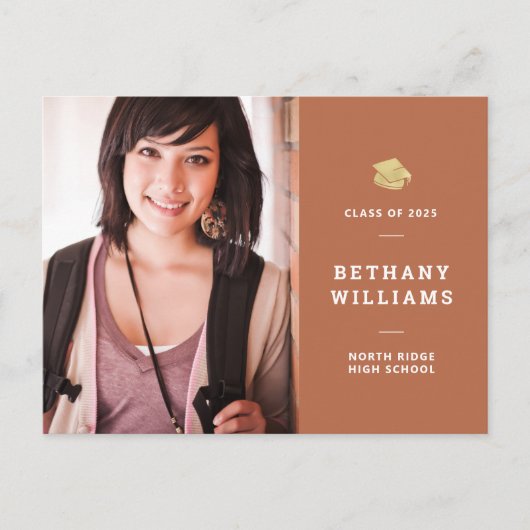 自然ラストオレンジモダン写真卒業 ポストカード (正面)