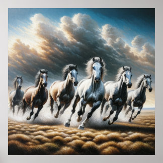自然ランニングズワイルドウマ – ダイナミックな野生芸術プリント ポスター