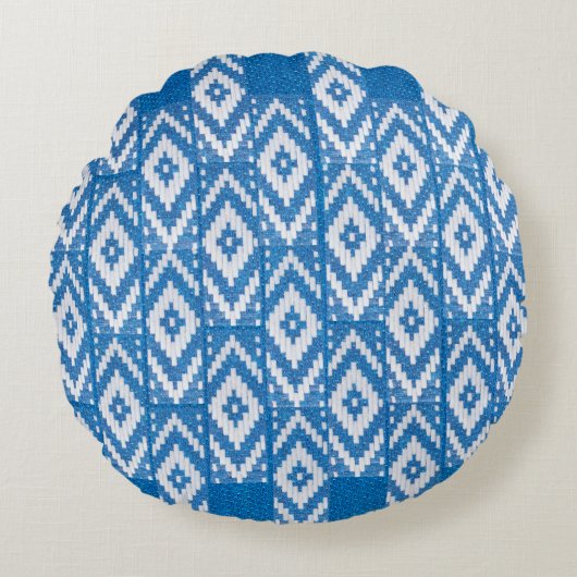 自然リネン繊維の民族オーナメント ラウンドクッション (正面)
