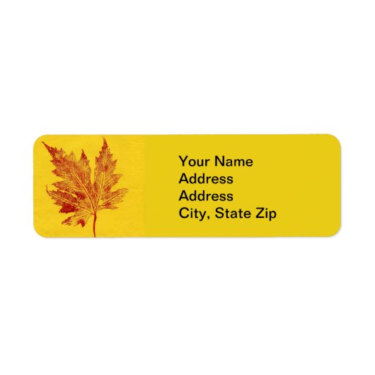 自然リーフプリント、大きなカエデの葉の赤。黄色 ラベル (正面)