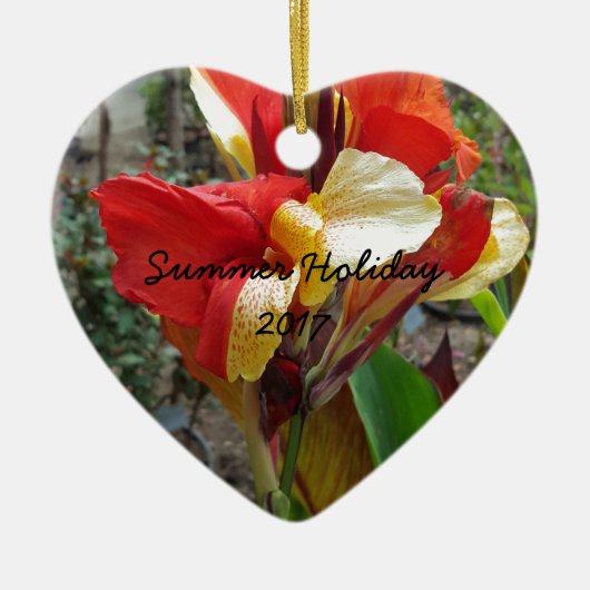 自然レッドフラワー花の写真 セラミックオーナメント (正面)