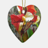 自然レッドフラワー花の写真 セラミックオーナメント (左)