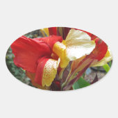 自然レッドフラワー花の写真 楕円形シール (正面)