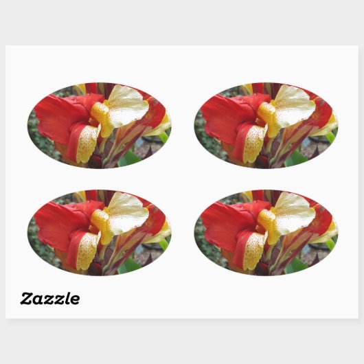 自然レッドフラワー花の写真 楕円形シール (シート)