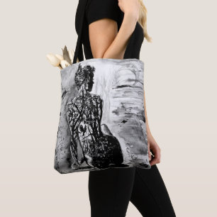 自然レディトートバッグ白黒絵画- トートバッグ