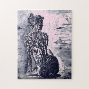 自然レディ – 白黒水絵画色 ジグソーパズル