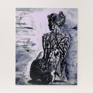 自然レディ – 白黒 – 水絵画彩 ジグソーパズル