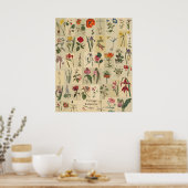 自然ヴィンテージボタニカルコラージュプリント ポスター (キッチン)