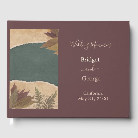 自然ヴィンテージボホシックな緑結婚草 ゲストブック (正面)