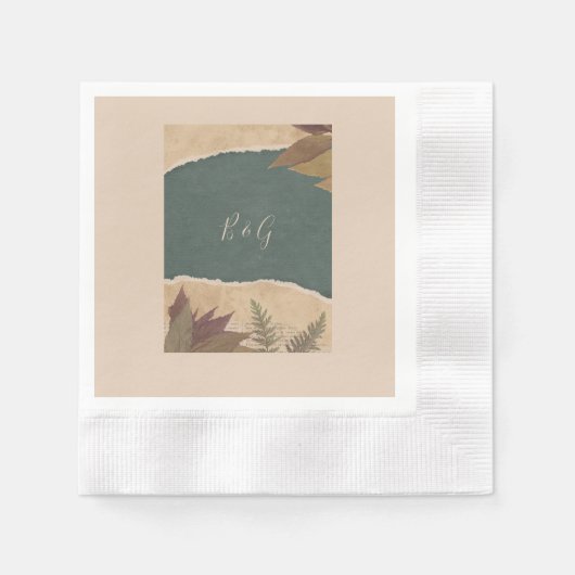 自然ヴィンテージボホシックな緑結婚草 縁ありカクテルナプキン (正面)