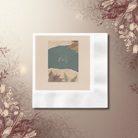 自然ヴィンテージボホシックな緑結婚草 縁ありカクテルナプキン