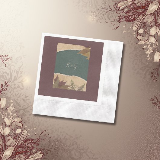 自然ヴィンテージボホシックな緑結婚草 縁ありカクテルナプキン