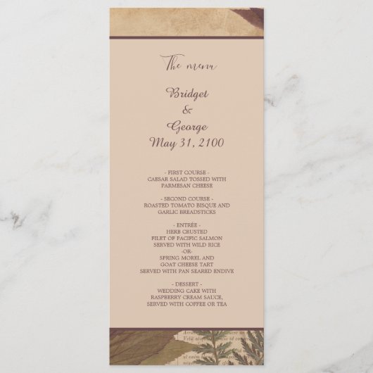 自然ヴィンテージボホシックグリーンリー結婚メニュー プログラム (正面)