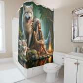 自然中の先住民インディアンと狼の調和 シャワーカーテン (インサイチュ)