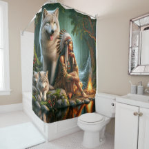 自然中の先住民インディアンと狼の調和