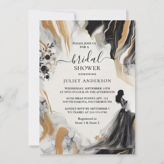 自然作品として積み重ねた石大理石ブライダルシャワー 招待状 (正面)