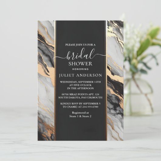 自然作業積み重ね石大理石ブライダルシャワー 招待状 (スタンド正面)