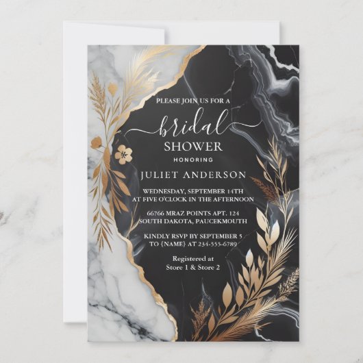 自然作業積み重ね石大理石ブライダルシャワー 招待状 (正面)