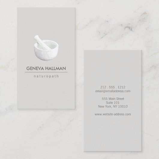 自然健康、ヒーラーモルタルと杵 名刺 (正面/裏面)