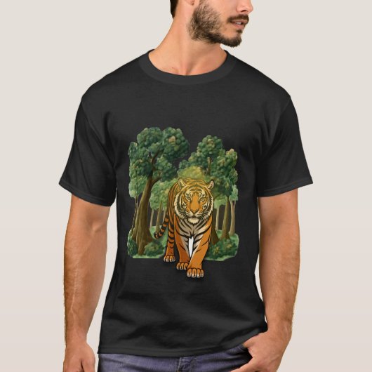 「自然光のジャングルに潜む野生のトラ – D」 Tシャツ (正面)