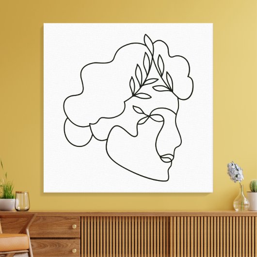 自然内 – 抽象芸術植物学顔ラインアート キャンバスプリント (インサイチュ (リビング))