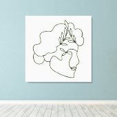 自然内 – 抽象芸術植物学顔ラインアート キャンバスプリント (インサイチュ (ウッドフロア))