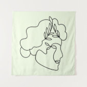 自然内 – 抽象芸術植物学顔ラインアート タペストリー (正面)