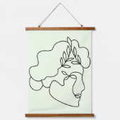 自然内 – 抽象芸術植物学顔ラインアート 吊り下げ型タペストリー (正面)