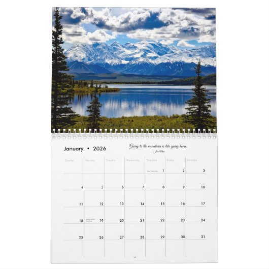 自然写真と感動的引用文12か月 カレンダー (1月 2026)