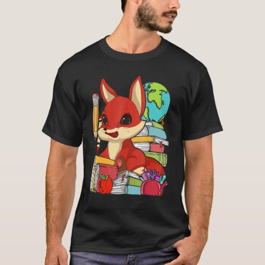 自然動物学校生可愛い森キツネ Tシャツ (正面)