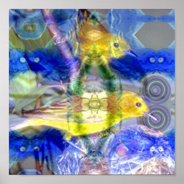 自然反射I -金ゴールドとブルーバード ポスター