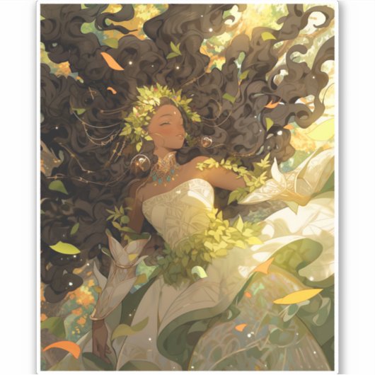 自然女神アフリカ系アメリカ人ファンタジーアート シール (正面)