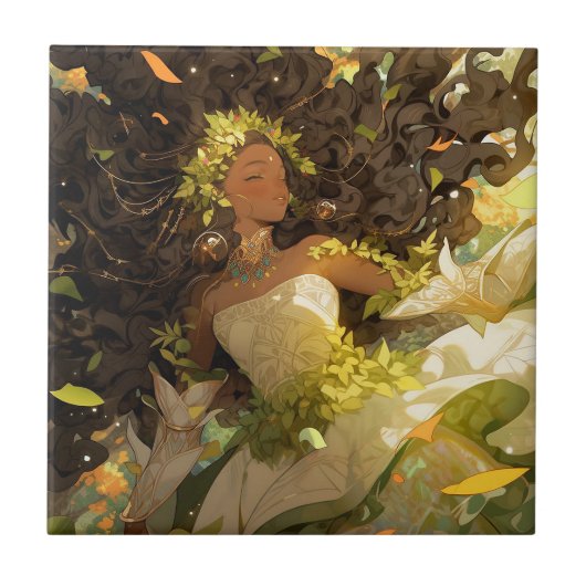 自然女神アフリカ系アメリカ人ファンタジーアート タイル (正面)