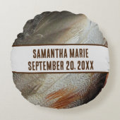 自然子供部屋羽毛グレイ男女兼用ブラウン ラウンドクッション (正面)