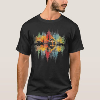 自然小屋の水彩画 アウトドア派の女性用 Tシャツ