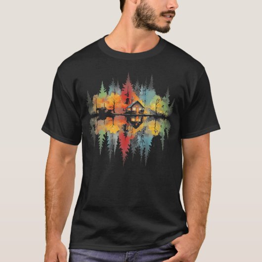 自然小屋の水彩画 アウトドア派の女性用 Tシャツ (正面)