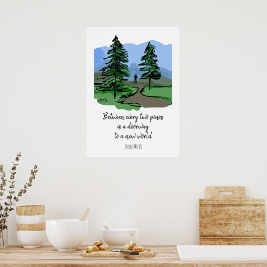 自然引用文手引き松の木ハイキングアウトドア ポスター (キッチン)