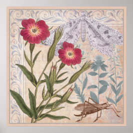 自然恋人のウォールアートの野花と昆虫 ポスター