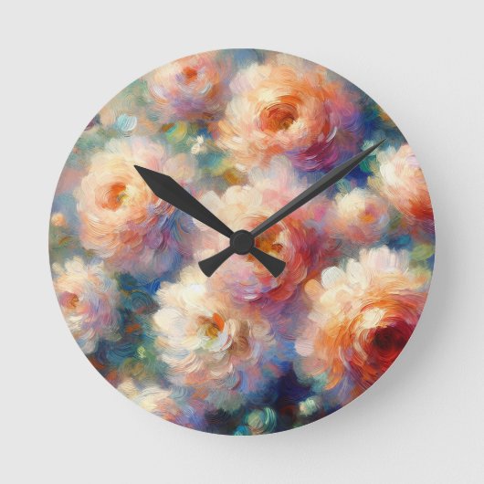 自然愛好家のための美しいフローラデザイン ラウンド壁時計 (正面)