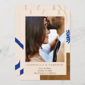 自然抽象芸術秋ニュートラルズブルー結婚フォト セーブザデート (正面/裏面)