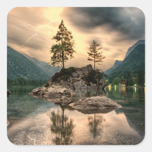 自然旅行 – 水山風景 スクエアシール (正面)