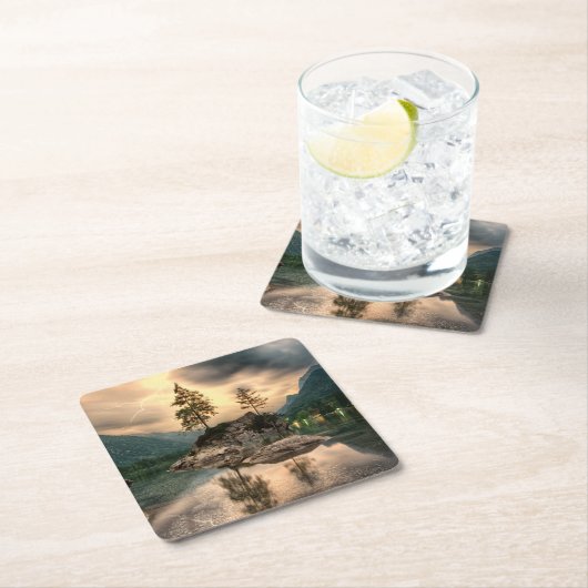 自然旅行 – 水山風景 スクエアペーパーコースター (インサイチュ)