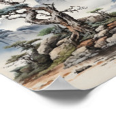 自然日本の盆栽ツリーアートイラストレーション ポスター (角)